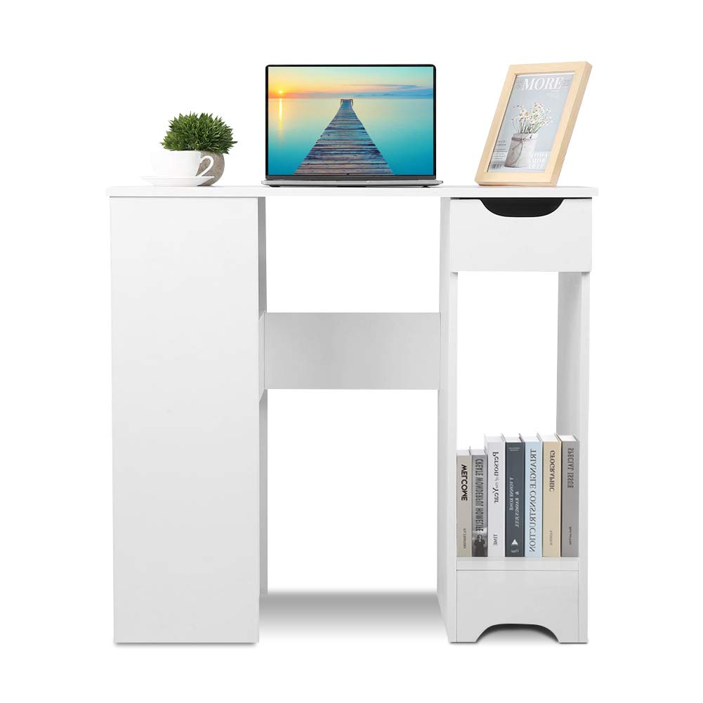 Buy White Desk with Drawer Computer Desk with Shelves Corner Desk Study