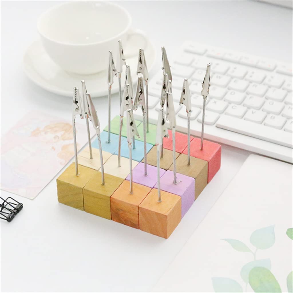 MOBYGKFY Color Wooden Square Message Clip Iron Note Desktop Decoration Postcard Business Card