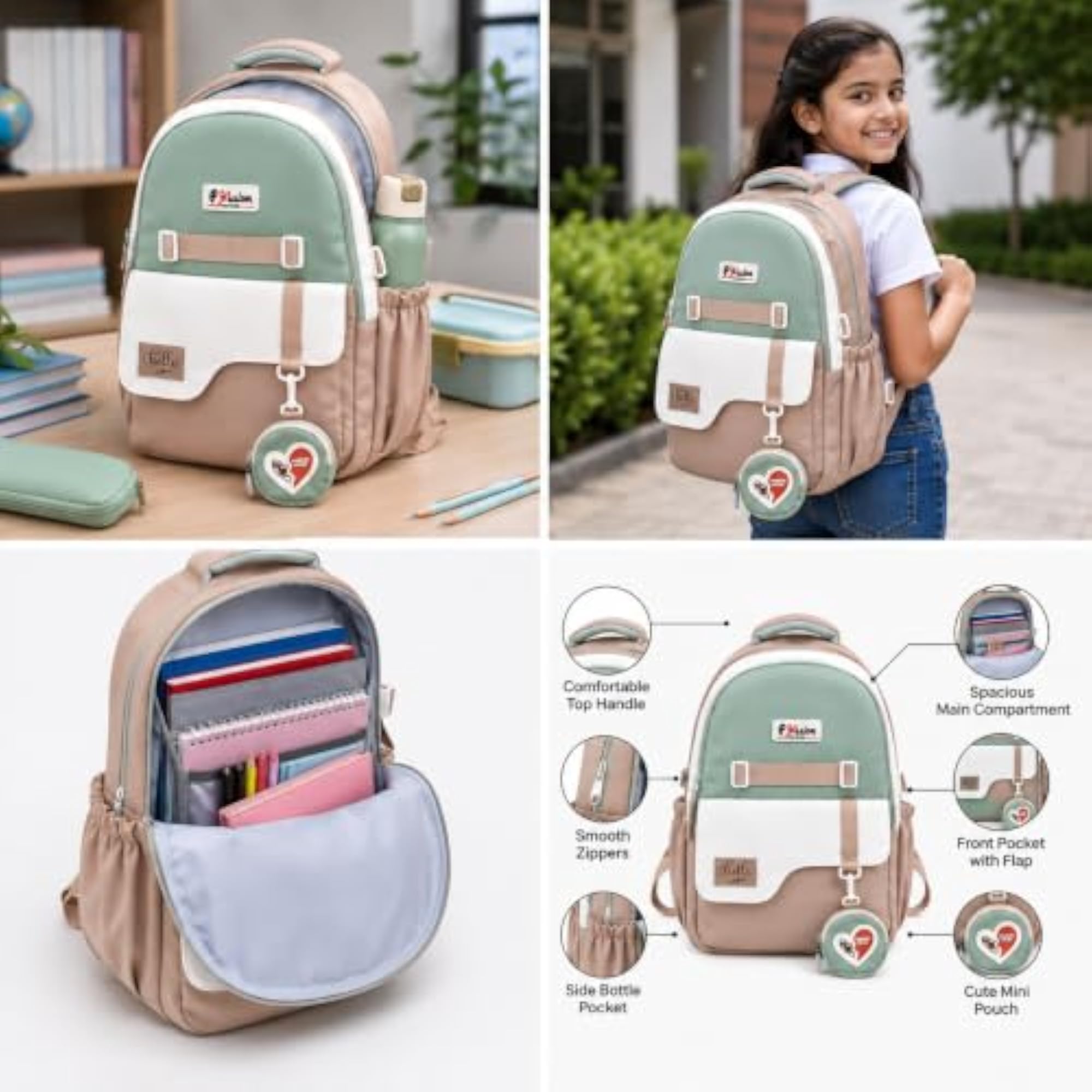 Kids School Backpack with Mini Pouch & Bottle Pocket, Unisex