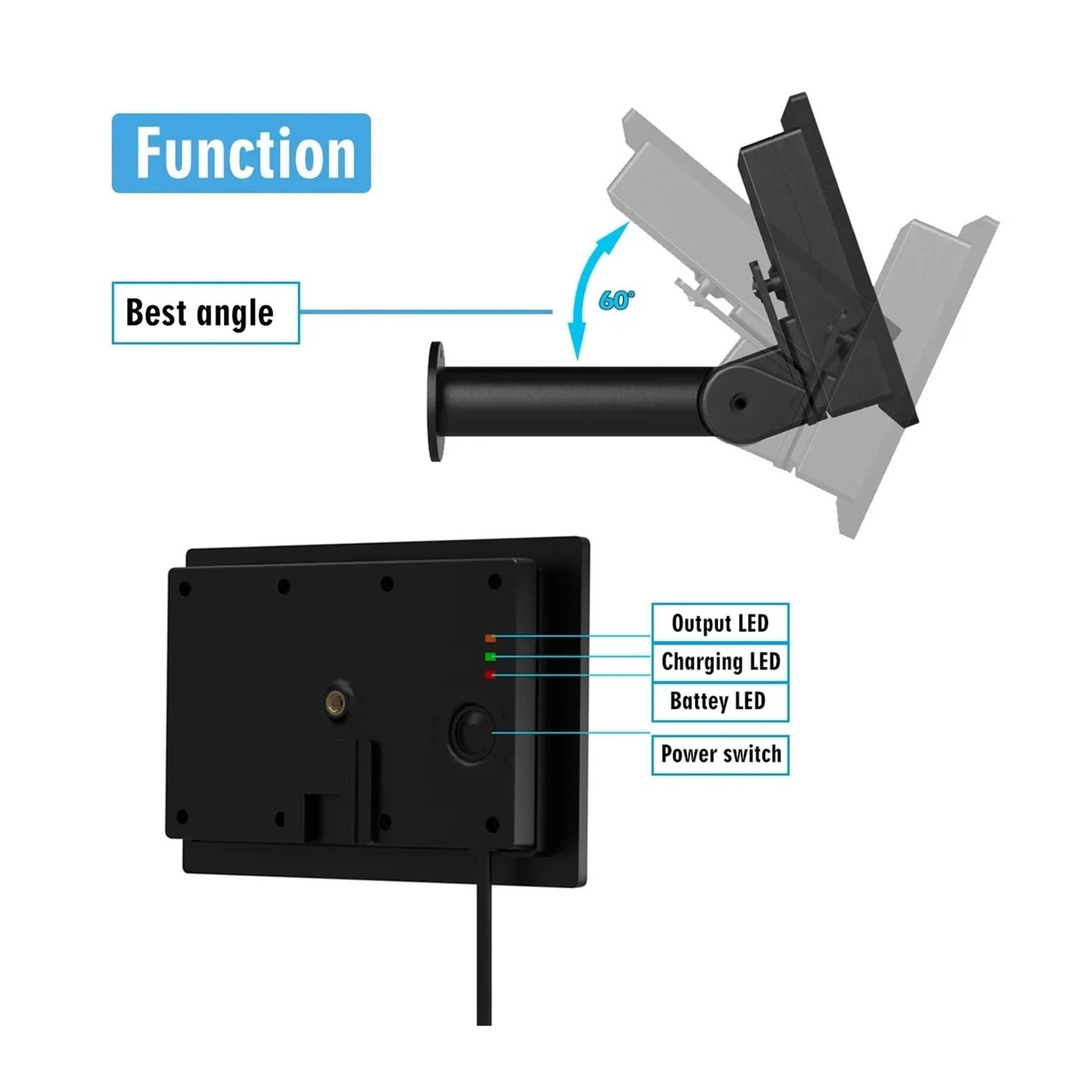 Cargador de panel solar de 4W con salida de 5V/12V for fuente de alimentación de cámara Solar de malla Esp32 con puerto Micro USB y Cable tipo C de 2M(12V DC TIMER NO BAT)