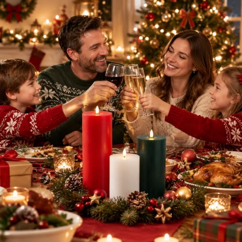 Image of Retisee 3 Pcs 6 /8 /12 inch Christmas Flameless LED Candles Decorations for Home