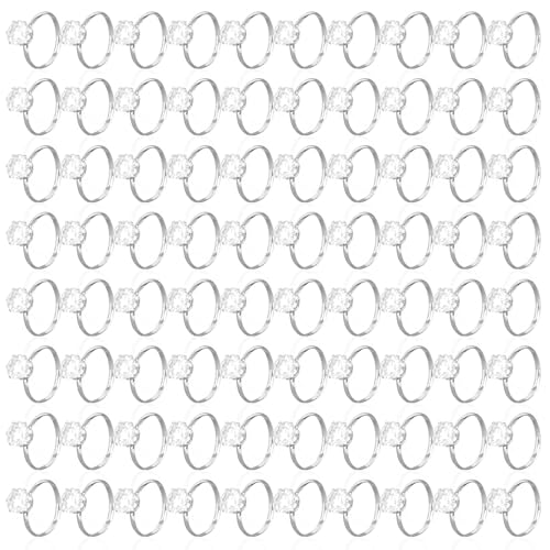 Mikovivi 80uds Anillos Diamante para Bridal Shower, Anillos Falsos Ajustables para Decoraciones Mesa Boda Recuerdos Fiesta Toppers Cupcakes Juegos Despedida Soltera y Detalles Regalos (Plateado)