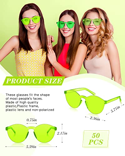Xuhal 50 Pairs Colored Sunglasses Rimless Round Party Sunglasses Frameless Colored Glasses Transparent Candy Color Tinted Eyewear for Women Men Girls Adults2