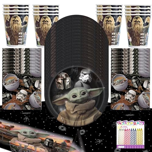 The Mandalorian Party Supplies for 16 Dinner Set with Cups & Table Cover