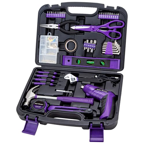CARTMAN 149PCS Tool Set Purple Cordless Screwdriver Home Repair Tool Kit