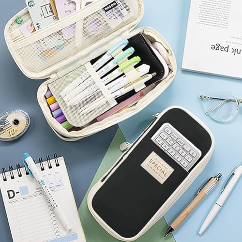 Image of Big Capacity Pencil Cases with Compartments Pencil Pouch Aesthetic for Kids Teen Students, Expendable Stationery Organizer Pen Bag for College School Office
