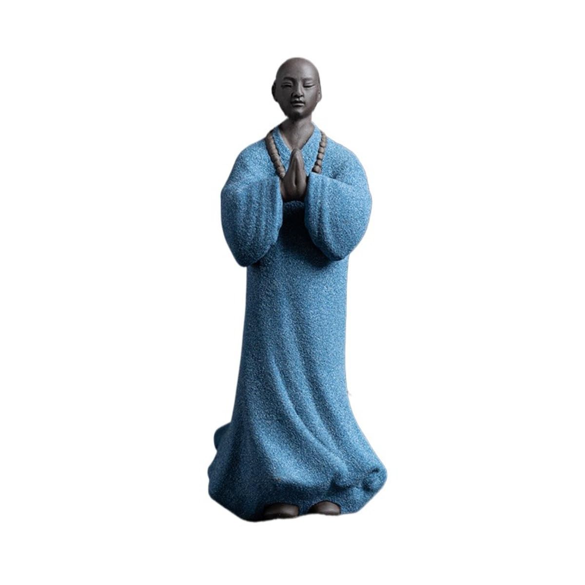 AOTTSD Zen Ceramic Monk Statue, Blue Robe Prayer Posture Figurine