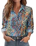 Zeagoo Boho Blouses for Women Dressy Casual Paisley Long Sleeve Button Down Shirts Work Tops Business Fashion Clothes
