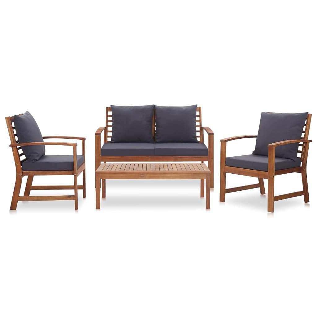 vidaXL Mobilier de Jardin 4 pcs avec Coussins Mobilier de Terrasse Mobilier de Patio Mobilier d'Extérieur Mobilier de Balcon Bois d'Acacia Solide
