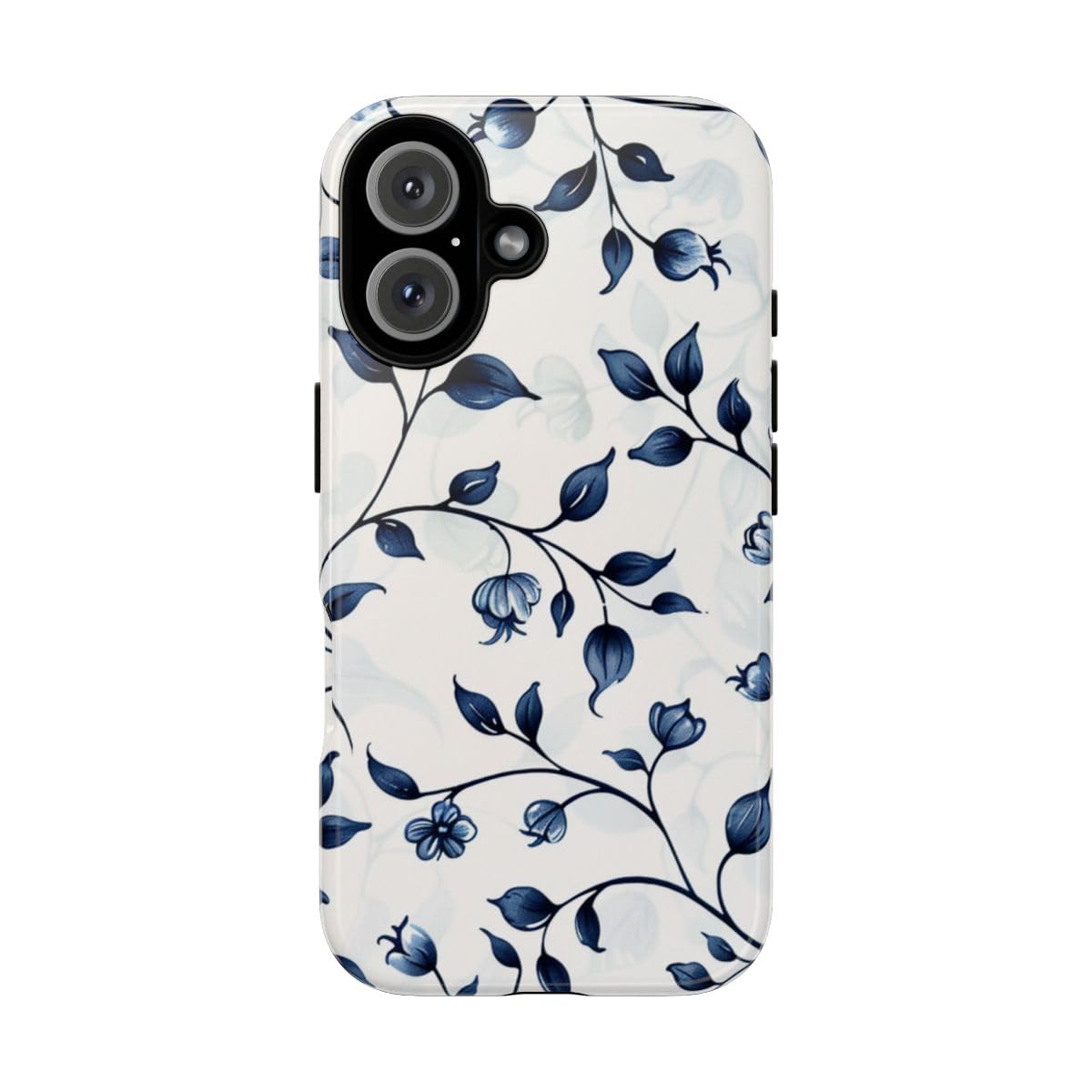 Coque iPhone 16 bleu vigne rigide brillante aux détails d'exception