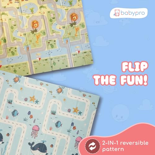 Image of BabyPro 5mm Reversible Baby Playmat, 6 x 5 ft Foldable Mat, Play Trails | Waterproof, BPA-Free XPE Foam, Non-Toxic Bounce-Back Cushion, XL