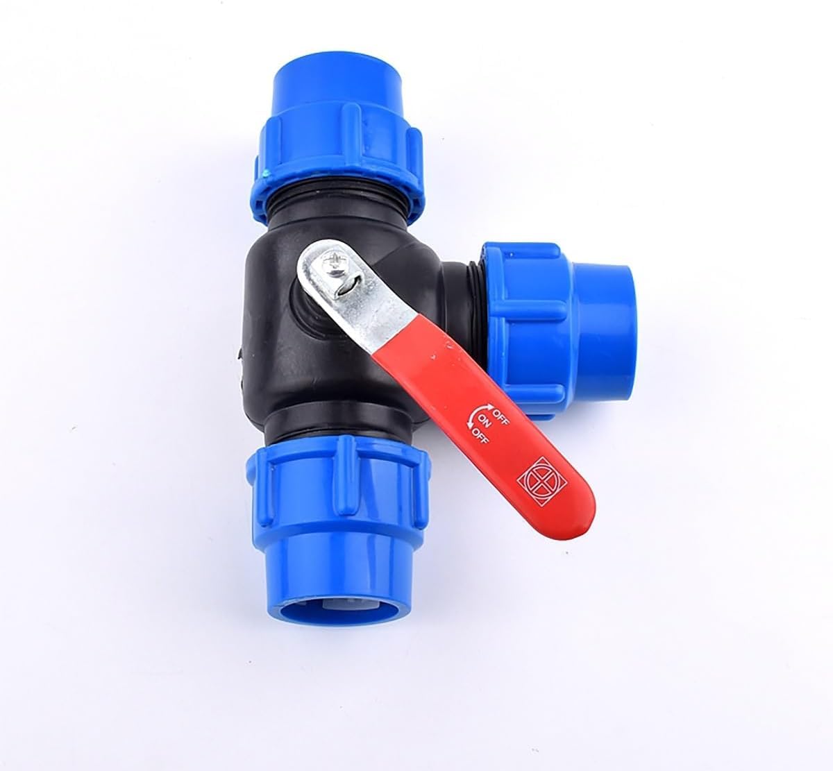 Válvula de bola de 3 vías, válvula de cierre para tubería de agua, núcleo de acero, conexión rápida, compresión de PVC, se adapta a 25 mm/32 mm/40 mm/50 mm, ideal para horticultura