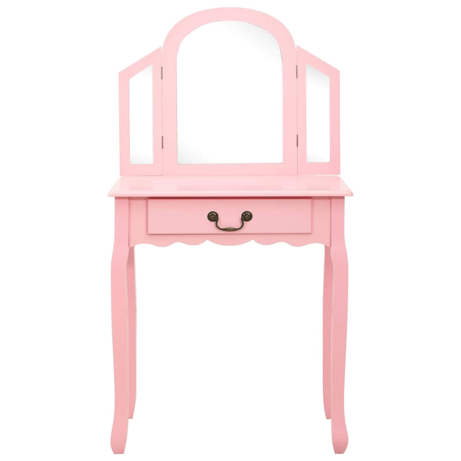 Tidyard Specchiera con sgabello, toeletta con specchio, tavolo da toeletta con specchio, tavolino da toeletta con specchio, tavolino da toeletta per trucco, colore rosa, 65 x 36 x 128 cm