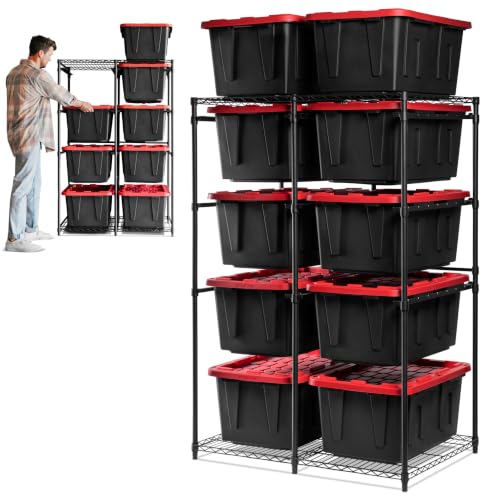 CleverMade Double Tote Tower 10-Bin Rack for 27-Gallon Totes Black