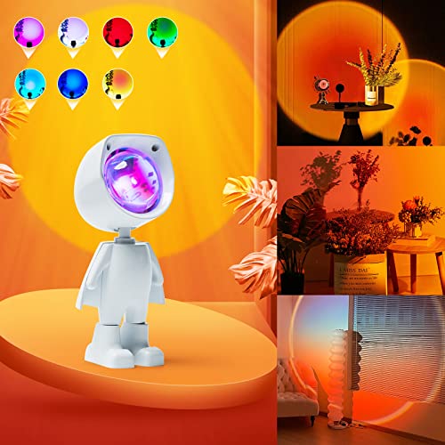 Wokuya Romantic Astronaut Robot Sunset Lamp Projector Multi Color Sunset Lights For Bedroom, Ideal For Live Broadcast Party&Room Decor Birthday Holiday Gifts (7 Colors) #TOP26