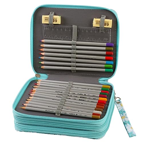 Image of Portable Colored 72 Slots Pencil case Organizer with Printing Pattern for Watercolor Pens, Pencil Case Organizer for Artist