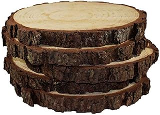Spritumn 1/5PCs Large Natural Wood Log Slice Tree Bark Wedding Table Centerpiece Cake Stand Christmas Rustic Wooden Flat Slice (8inch) (1Pcs)