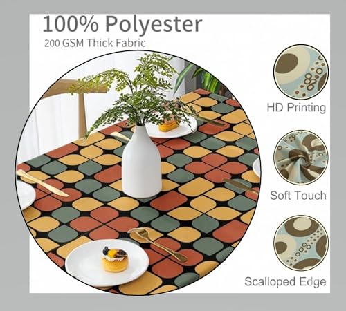 Image of DARSHANAM WORLD Mid-Century Modern Geometric 4 Seater Tablecloth - Waterproof & Spill-Proof Fabric, Abstract Pattern Design, Washable Decorative Table Cover for Dining Room, Kitchen. (Rubic Cube)
