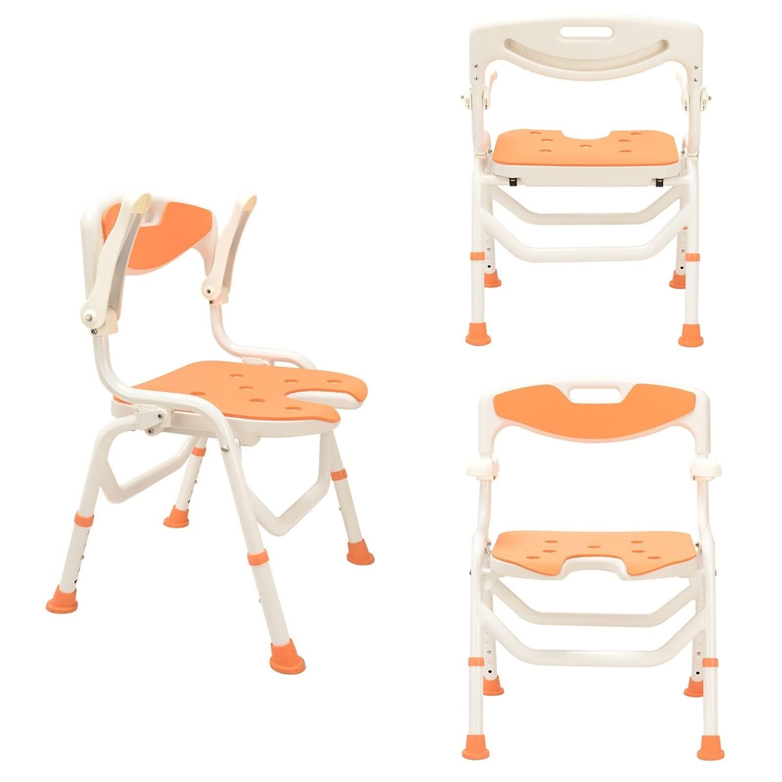 X&Z-XAOY Asiento De Ducha Regulable En Altura para Ancianos,discapacitados/Embarazadas Silla De Ducha Plegable con Brazos Y Respaldo Asiento De Baño Antideslizante Carga 330 Lbs