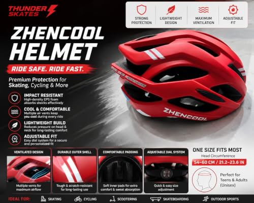 Image of Thunder Skates Zhencool Skating Helmet for Women Men, Matte Red