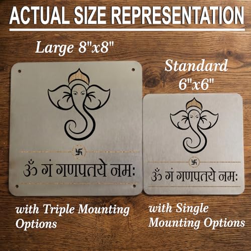 Image of GANESHA GANPATI MANTRA Sign, 8x8 Inch, Durable Steel, Self-Adhesive