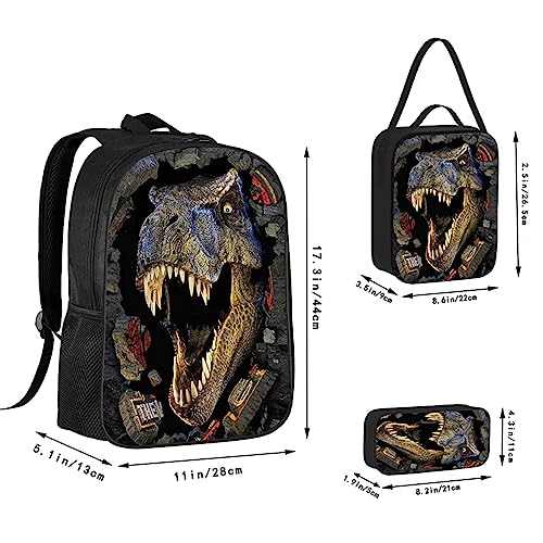 Dinosaur Backpack Kids School Bag Set 17 Inch Laptop Backpack with Insulated Lunch Box and Pencil Case (3-in-1 set)2