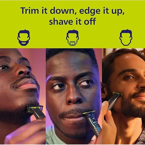 Image of Philips OneBlade Face Hybrid Electric Beard Trimmer & Shaver, Trim Edge & Shave Any Length, Dual-Sided Blade, Waterproof, USB Charging, Includes 2 Stubble Combs (1mm & 3mm)
