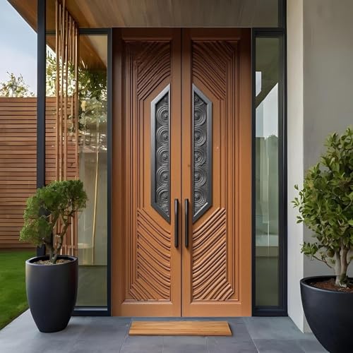 Image of Australian Handicrafts Sagwan Wood Double Door - Designer Hand-Carved Teak Wood Front Gate for Home & Kitchen | Traditional Wooden Main Entrance Door | 81 x 44 x 1.5 Inch | Natural Wood Color