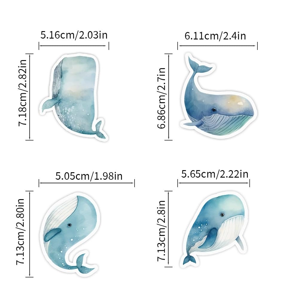 50 Pcs Blue Whale Vinyl Stickers,Fantasy Ocean Graffiti Stickers,Vinyl Waterproof Sticker for Kids Teens Girls,for Phone Laptop Bottles Skateboard Computer Phone Luggage Guitar Gifts Sticker - Image 2