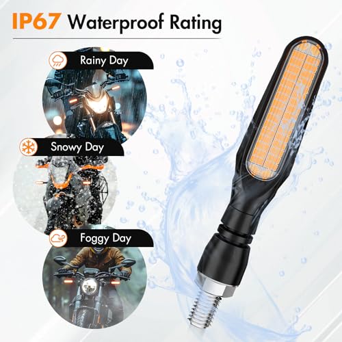 Image of Alopee 2-Pack Sequential LED Motorcycle Turn Signals 12V Flowing IP67 Waterproof Front and Rear Directional Lights High Visibility Universal Fit for Honda Yamaha American Cruiser Adventure Tourer