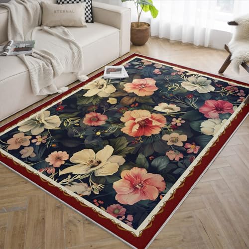 Tapis pour salon vintage 90x150cm aux motifs floraux botaniques
