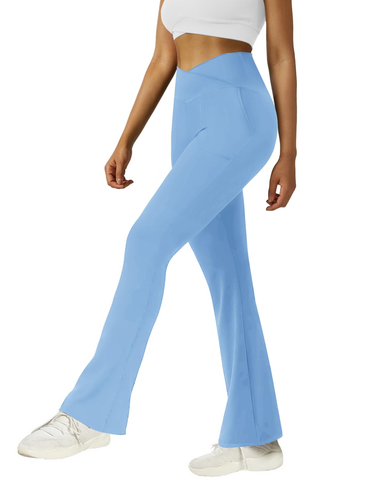 FARUNGS Womens Crossover Flare Yoga Pants High Waisted Split Hem Flare Leggings with Pockets Bootcut Workout Pants