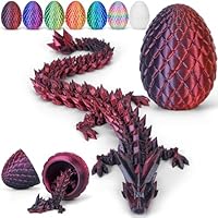 Merrwon 3D-Gedruckter Drache (28,5 cm) mit Drachenei - Kreative Spielzeug und Deko, Schwarz-rot