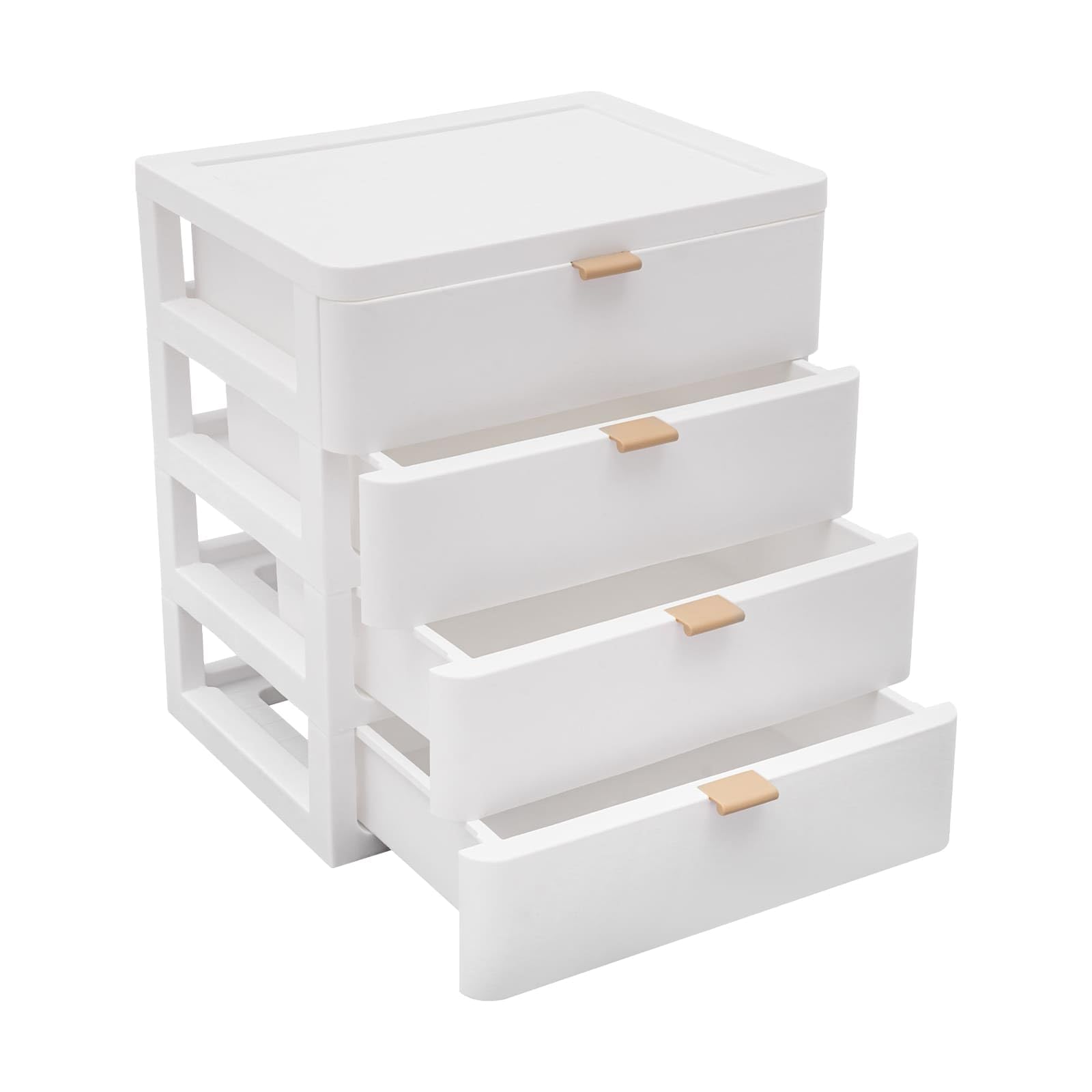 Boîte de Rangement de Bureau en Plastique, Organisateur de Bureau avec Tiroir, Gain de l'espace, Pour ranger livres, bijoux, cosmétiques, collations, articles divers, Blanc (4 tiroirs)