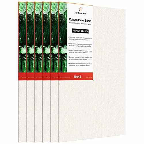 Image of Scholar Art Hobby Series 04 Oz (230 GSM) 100% Cotton Canvas Panel Board for Painting (White Blank Canvas Boards for Acrylic Paint, Oil Paint, Wet & Dry Media) | 10 inchx14 inch (25x35 cm), Pack of 6