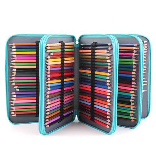 Image of Vomgomfom 200 Slots Pencil Case 4-Layer PU Leather, Handle, Solid Green