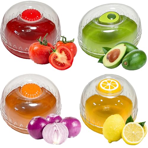 CHSG 4PCS Cajas De Almacenamiento De Frutas y Verduras, Caja De Almacenamiento Reutilizable Para Frigorífico, Contenedor De Alimentos Frescos, Tapa De Silicona, Universal, Extensible