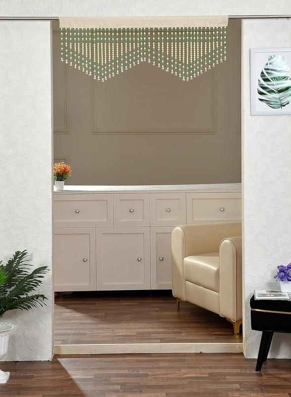 PVC Fancy Sparkling Decorative Beads String Half Door Rod Pocket Curtain/Toran for Mandir/Room Divider/Entrance||4x2 Feet,Green-1 Piece-image-25