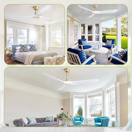 Image of CACI Mall 60 inch Ceiling Fan No Light, White Smart Ceiling Fan with Remote Control, Modern, without Light, Quiet Reversible DC Motor for Outdoor, Living Room, Bedroom, Patio, Porch