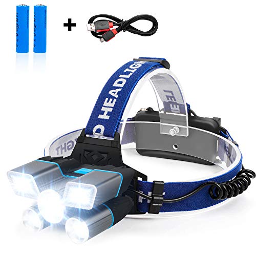 Rechargeable Headlamp, 21 LED Headlamp with Red Strobe Lights, 9 Modes USB Rechargeable