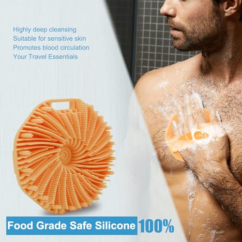Image of Silicone Body Scrubber, Exfoliating Body Scrubber for use in Shower,Silicone Body Brush for Showering and Anti-Slippery Handles for All Skin Types