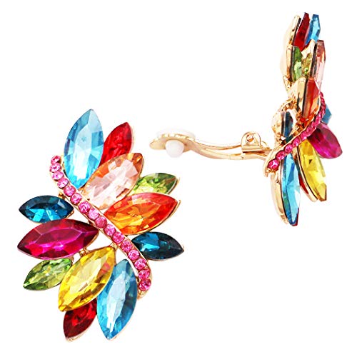 Rosemarie Collections Women's Crystal Marquis Leaf Cluster Statement Clip On Earrings (Multicolor/Gold Tone)