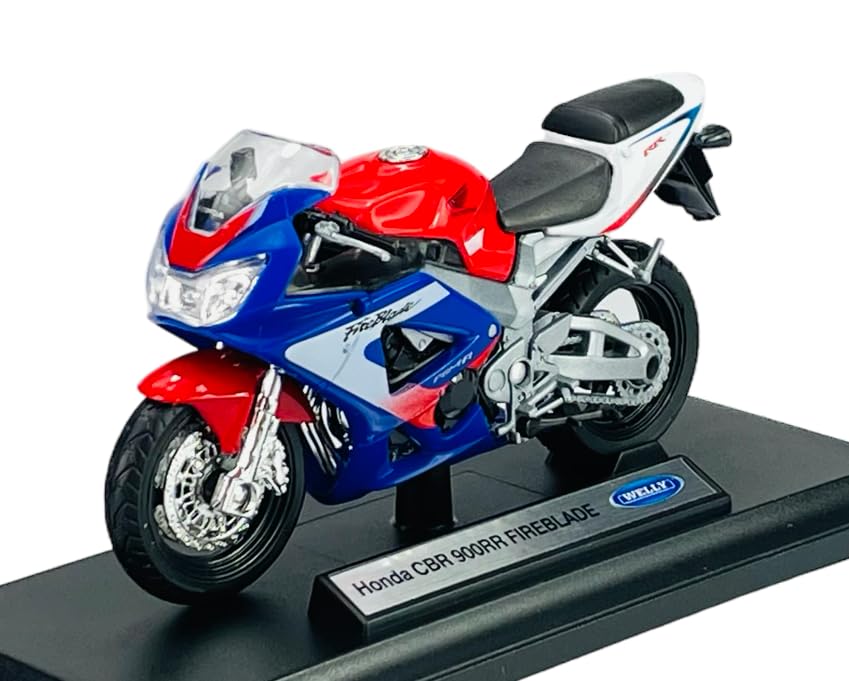 Welly Motorcycle Model Compatible with Honda CBR 900RR Fireblade with Base 1:18 1/18 Metal Die Cast Model New in Box