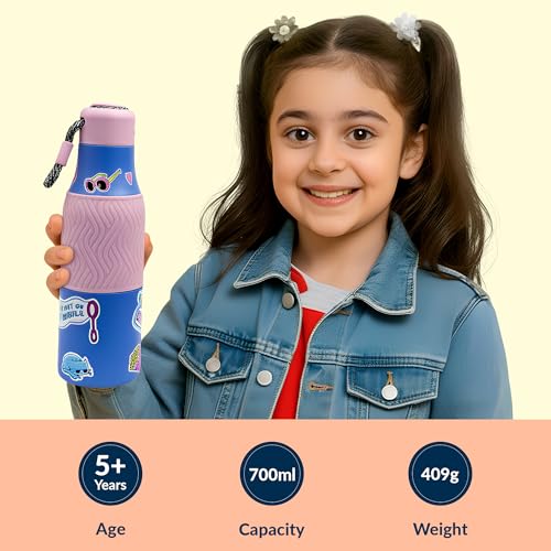 Image of Rabitat ZAPPY Personalized 700ml Insulated Water Bottle for School Kids | 2-Year Warranty | Full School Day, No Refills | Spinflo Leakproof Cap | 18 Hrs Cold | ISI Certified Stainless Steel | Laven