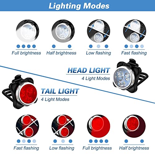 Lampe LED de Vélo,Ozvavzk Lumière Vélo Rechargeable Avant Arrière, 4 Modes de Luminosité éclairage USB Antichoc Impermeable VTT VTC Cycliste Poussette Camping - Image 4