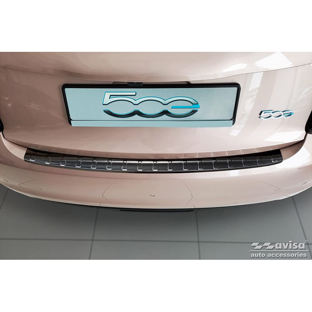 Avisa Black Stainless Steel Rear bumper protector compatible with Fiat 500e Berlina, 3+1 & Cabrio 3-doors 2020- 'Ribs'