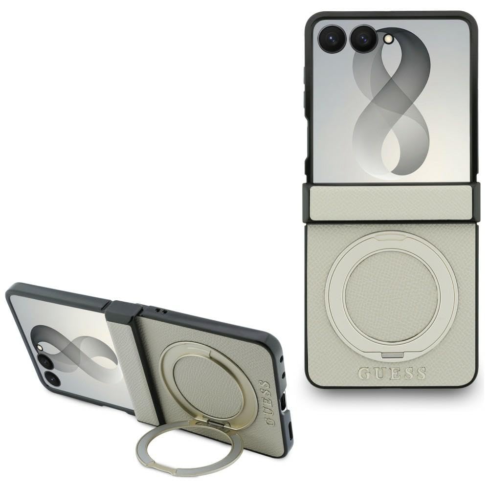 CG MOBILE Guess Soporte de anillo magnético con logotipo clásico granulado compatible con MagSafe Funda para Samsung Galaxy Z Fold8 Ultra (Beige)