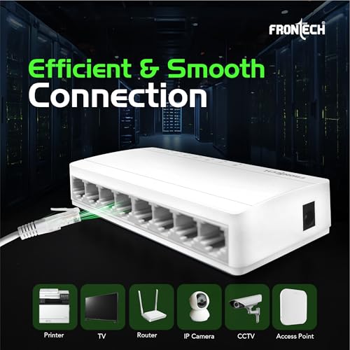 Image of Frontech 8-Port Fast Ethernet Switch | 10 /100 Mbps Speed | 1.6 Gbps Bandwidth | Plug & Play | 2 Years Limited Warrenty (NC-0074)