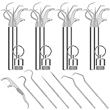 Oneque 7Pcs 4 Set Stainless Steel Toothpick Set, Reusable Metal Toothpicks for Teeth, Portable Toothpick Pocket with Holder, Tooth Cleaning Kit for Traveling Home Outdoor Camping Picnic, Silver