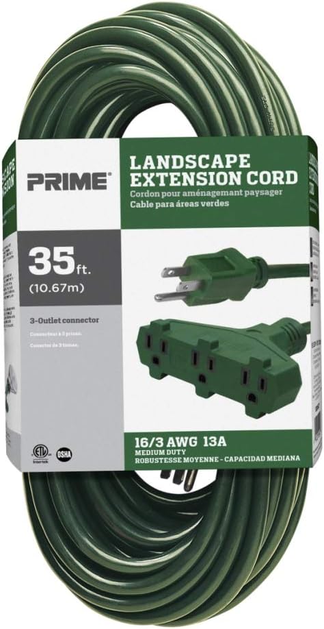 Prime Wire & Cable EC605627 35-Foot 16/3 SJTW Triple-Tap Outdoor Extension Cord, Green